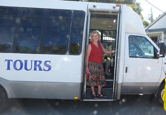 Bus transportation is provided on the Historic Home Tour in Martinez. Noralea Gipner was a tour guide in 2016.